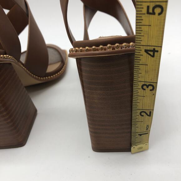 Steve Madden Womens Lighten Platform Sandal Leather Buckle Cognac 7 New - Picture 4 of 10